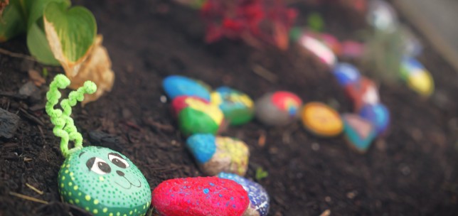 Colourful painted stones on the ground