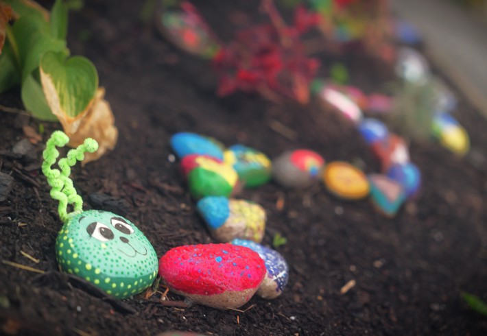 Colourful painted stones on the ground