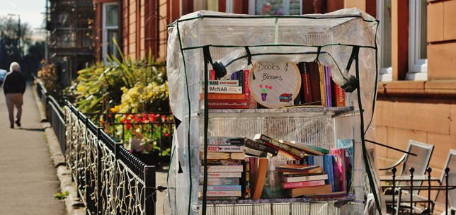 A pop up community library on the street