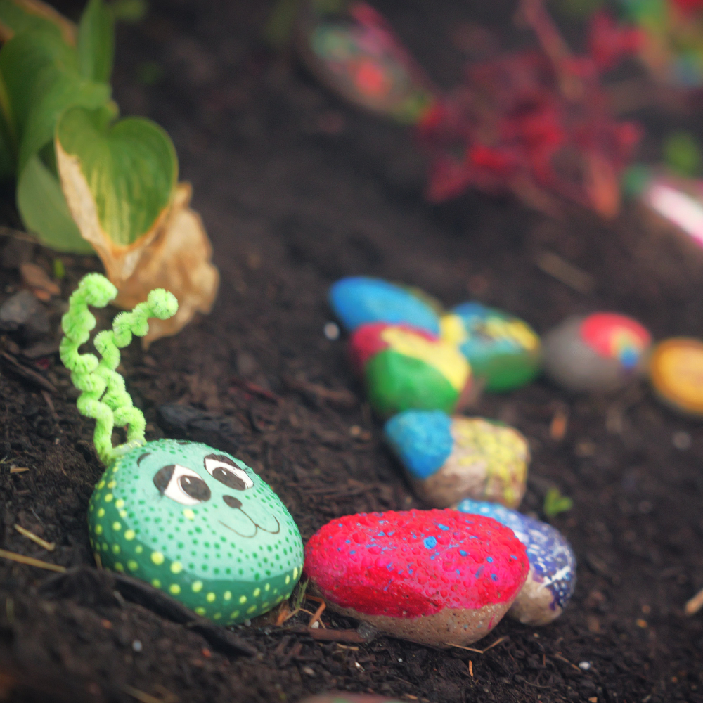 Colourful painted stones on the ground